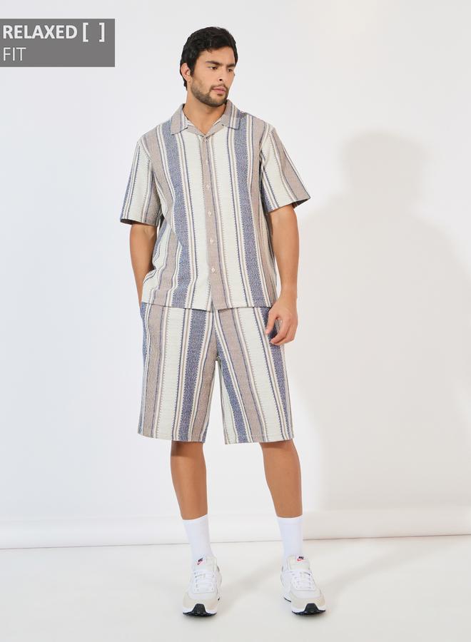 Styli Styli Stripe Knit Resort Collar Relaxed Fit Shirt and Shorts Co-Ords  - Image 1
