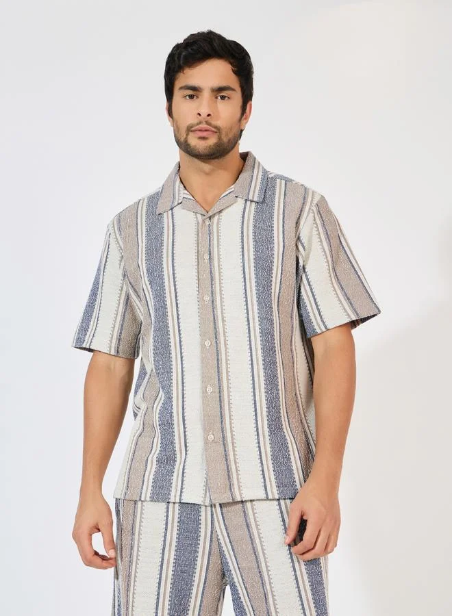 Styli Styli Stripe Knit Resort Collar Relaxed Fit Shirt and Shorts Co-Ords