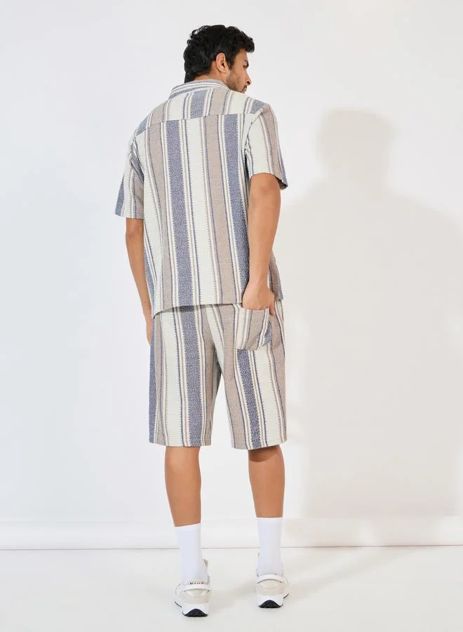Styli Styli Stripe Knit Resort Collar Relaxed Fit Shirt and Shorts Co-Ords