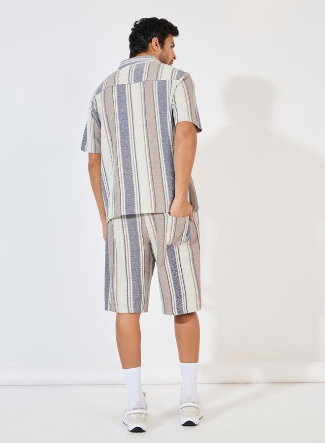 Styli Styli Stripe Knit Resort Collar Relaxed Fit Shirt and Shorts Co-Ords  - Image 5