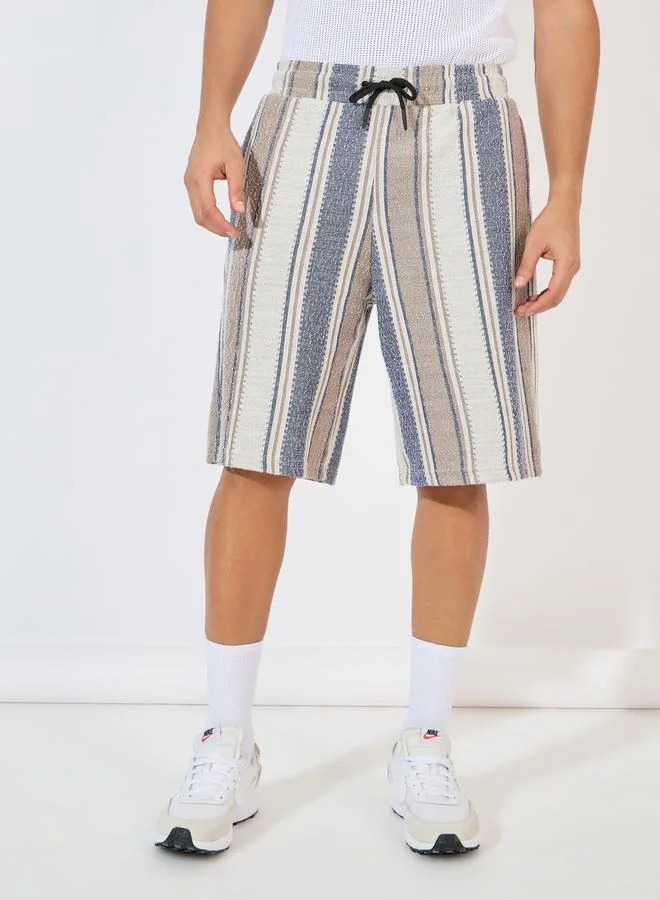Styli Styli Stripe Knit Resort Collar Relaxed Fit Shirt and Shorts Co-Ords
