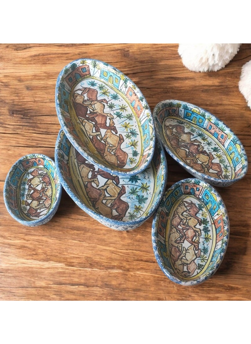 Generic - 5-piece service set of different sizes made of pottery and porcelain - a distinctive artistic touch - hand-drawn, safe in ovens and microwaves - Image 1