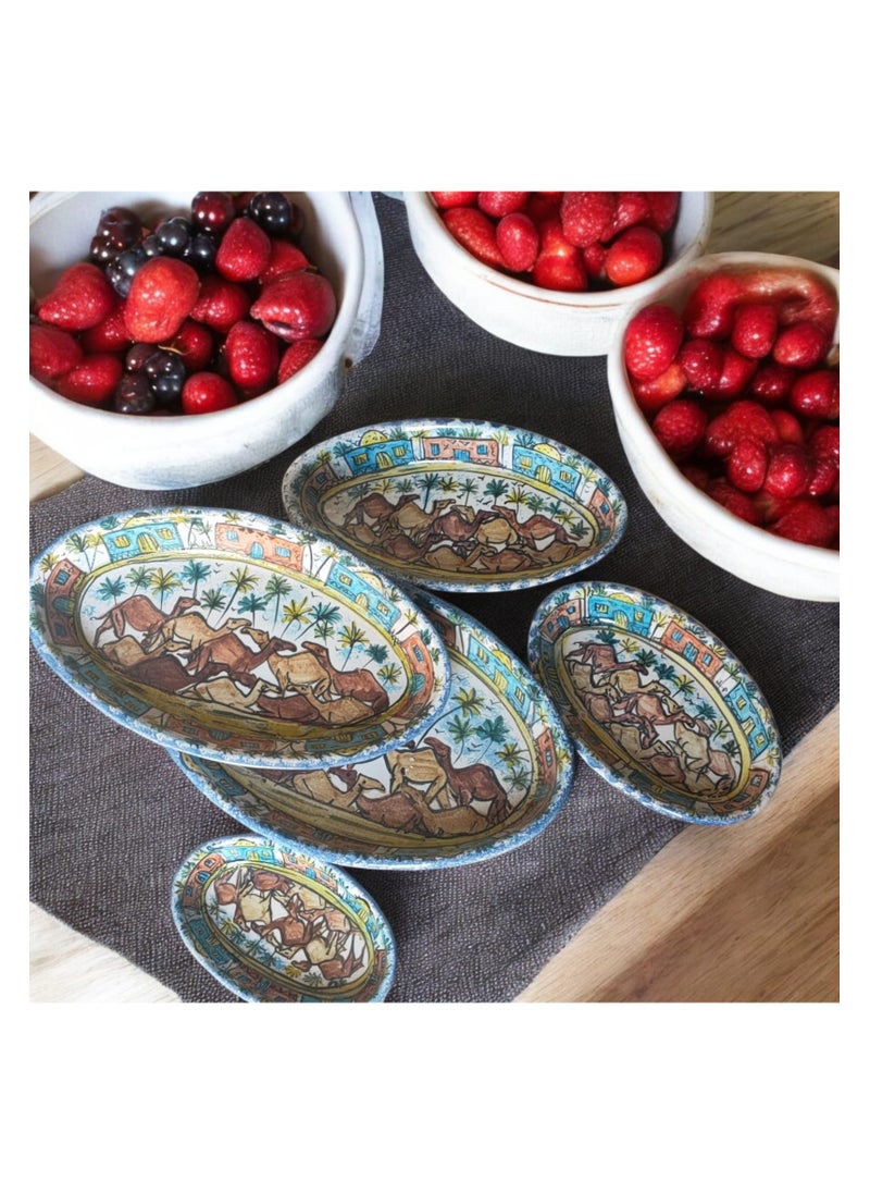 Generic - 5-piece service set of different sizes made of pottery and porcelain - a distinctive artistic touch - hand-drawn, safe in ovens and microwaves - Image 1
