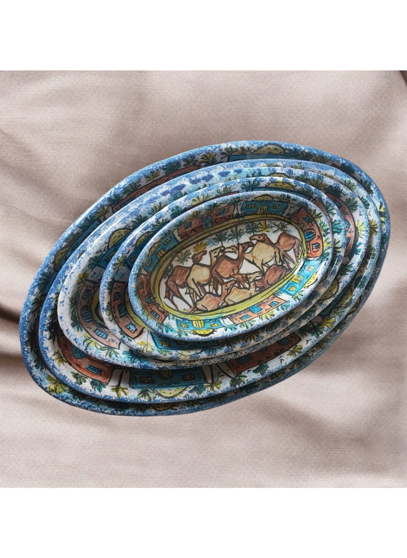 Generic - 5-piece service set of different sizes made of pottery and porcelain - a distinctive artistic touch - hand-drawn, safe in ovens and microwaves - Image 1