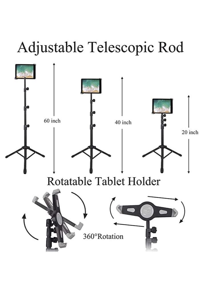 IPad and Mobile Phone Tripod Stand,Height Adjustable 20 to 60 Inch with 360 Degree Rotating Tablet Holder for iPad Air,iPad Pro and More 9.5 to 14.5 Inch Tablets, Coming with Carrying Bag  - Image 3