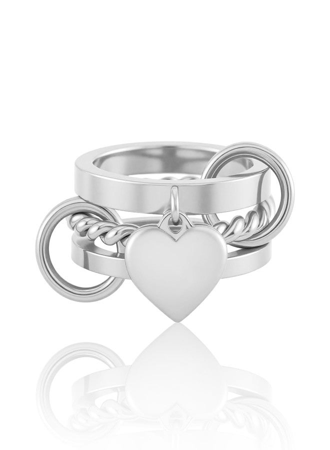 JINHUI 18k Gold Plated Rings Interlocked Stackable Rings for Women,Non Tarnish Statement Ring Set With Dainty Cubic Zirconia Stainless Steel Multi Ring Stack Charms Ring Fashion Jewelry for Women (heart, Silver, 8)