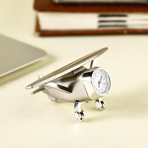 Giftana Aeroplane Miniature Analog Table Clock for Students, Airplane Miniature Desk Clock Paper Weight for Doctors Table, Manual Adjustment, Easy Battery Replacement|93x40 Mm, Silver - Image 4