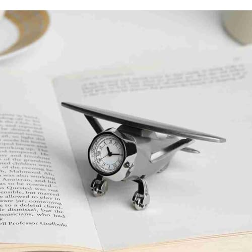 Giftana Aeroplane Miniature Analog Table Clock for Students, Airplane Miniature Desk Clock Paper Weight for Doctors Table, Manual Adjustment, Easy Battery Replacement|93x40 Mm, Silver - Image 2