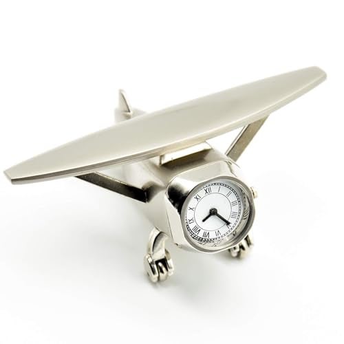 Giftana Aeroplane Miniature Analog Table Clock for Students, Airplane Miniature Desk Clock Paper Weight for Doctors Table, Manual Adjustment, Easy Battery Replacement|93x40 Mm, Silver - Image 1
