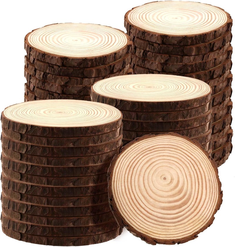 JAPCHET 50 PCS 555 Inch Natural Wood Slices Wooden Circle Slices with Bark Unfinished Wood Discs for Home Decorations and Christmas Ornaments - Image 1