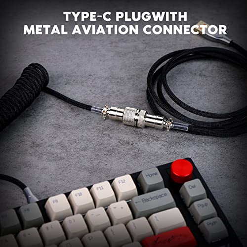 EPOMAKER Mix 1.8m Coiled Keyboard Cable, USB C to USB A TPU Cable for Mechanical Gaming Keyboard, with Detachable Metal Aviator for Custom Keyboard, Black - Image 2
