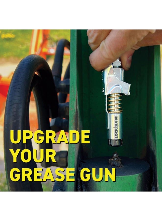 LockNLube Grease Gun Coupler locks onto Zerk fittings. Grease goes in, not on the machine. World's best-selling original locking grease coupler. Rated 10,000 PSI. Long-lasting rebuildable tool. - Image 3