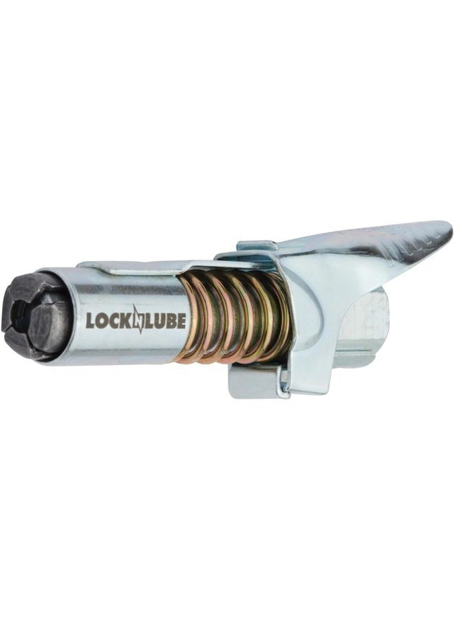 LockNLube Grease Gun Coupler locks onto Zerk fittings. Grease goes in, not on the machine. World's best-selling original locking grease coupler. Rated 10,000 PSI. Long-lasting rebuildable tool. - Image 4