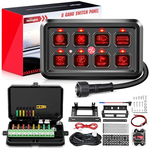 Nilight 8 Gang Switch Panel System Circuit Control Relay Fuse Wiring Harness Automatic Dimmable ON Off LED Pod for 12V Cars Trucks Campers SUV - Image 1