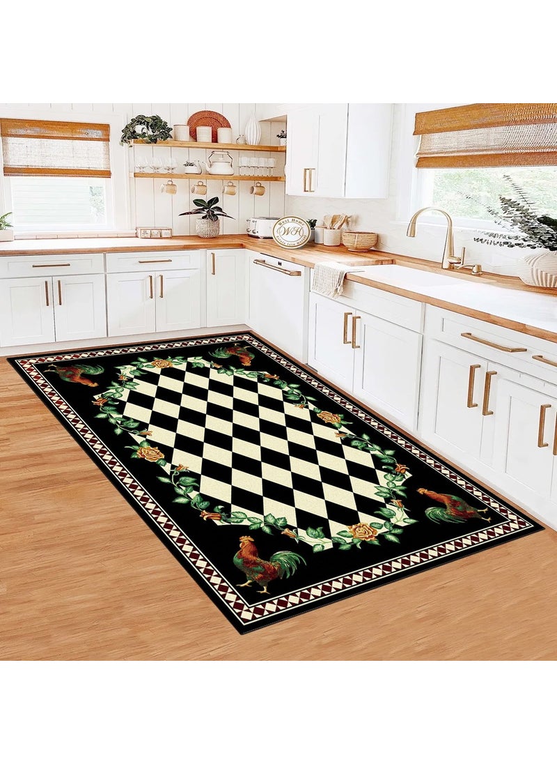 Wagonic Checkerboard and Flower Patterned Digital Printed Carpet Non-Slip Based Washable Carpet - pzsku/Z4CCCC4C3544ABCC00818Z/45/_/1729938484/9b019cf1-a737-4ee5-a9e4-15c2b3b09993