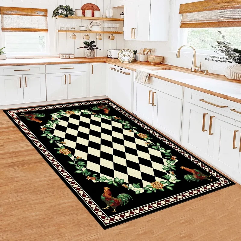فاجونيك Wagonic Checkerboard and Flower Patterned Digital Printed Carpet Non-Slip Based Washable Carpet