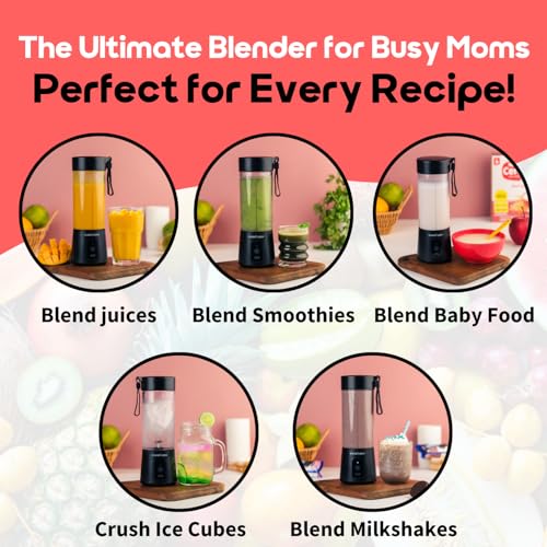 InstaCuppa Portable Blender for Smoothie and Juices, Milk Shakes, Crushing Ice, USB Rechargeable Blender Machine for Kitchen with 2000 mAh Battery, 150 W Motor, 400 ML, Built-in Jar (Normal Edition) - Image 3