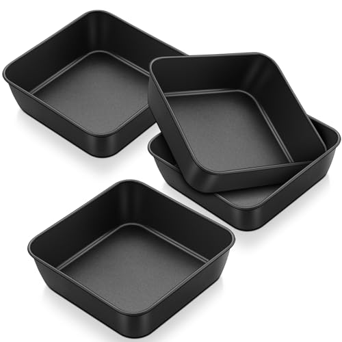 P&P CHEF PP CHEF 6 Inch Square Cake Pan Nonstick Square Baking Pan for Cake Brownie Lasagna Stainless Steel Core for Sturdy Structure Nontoxic Oven Safe Black 4Pcs - Image 1