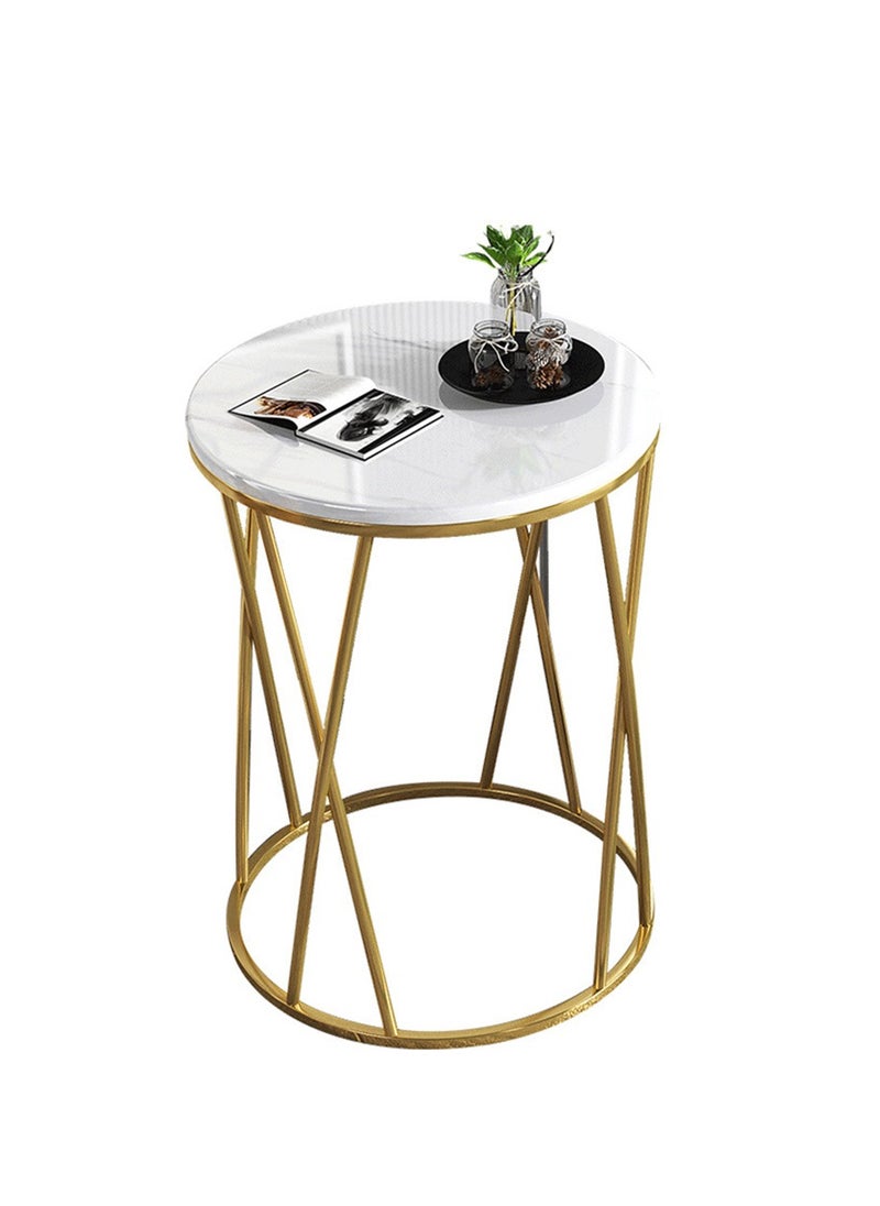 Arabest Round Side Table, Accent End Table with Gold Removable Metal Tray, Small Circle Table Nightstand with Gold Metal Frame for Bedroom, Living Room, Dorm  - Image 1