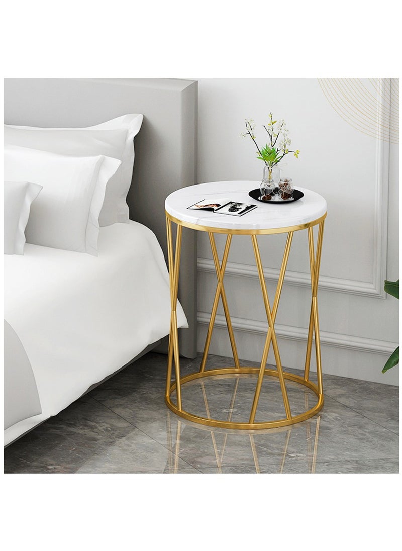 Arabest Round Side Table, Accent End Table with Gold Removable Metal Tray, Small Circle Table Nightstand with Gold Metal Frame for Bedroom, Living Room, Dorm  - Image 2