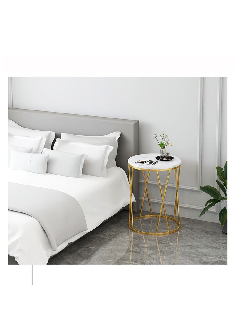 Arabest Round Side Table, Accent End Table with Gold Removable Metal Tray, Small Circle Table Nightstand with Gold Metal Frame for Bedroom, Living Room, Dorm  - Image 5