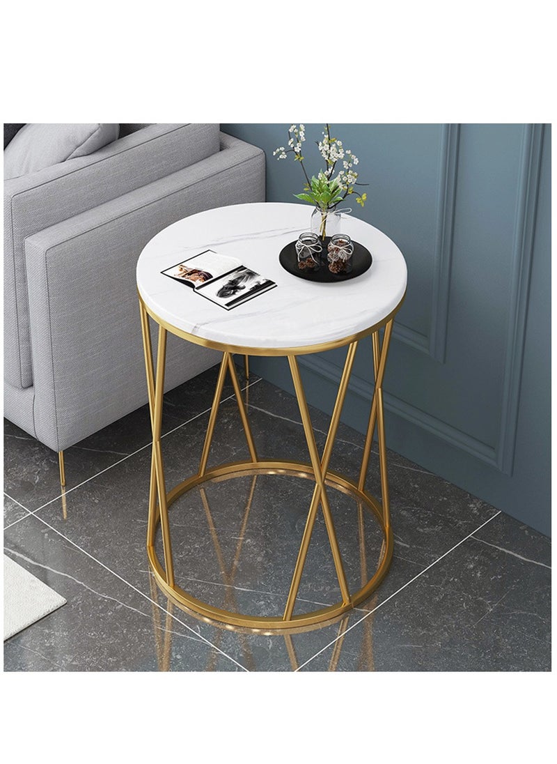 Round Side Table, Accent End Table with Gold Removable Metal Tray, Small Circle Table Nightstand with Gold Metal Frame for Bedroom, Living Room, Dorm
