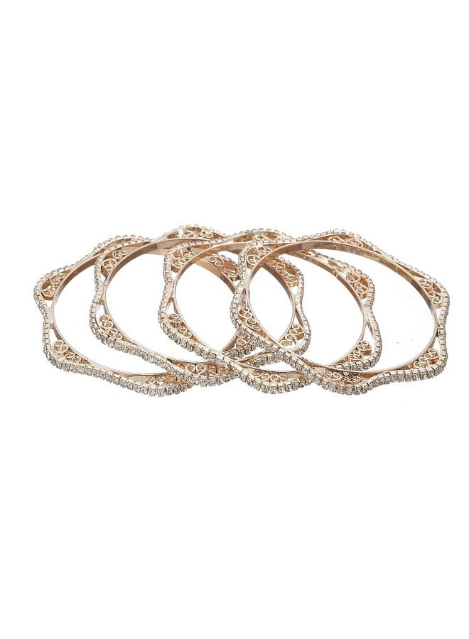 KENNICE Bangle Gold Plated CZ Studded Hexagonal Shape Designer Bangle Set Of 4 Jewellery For Girl and Women - Image 1