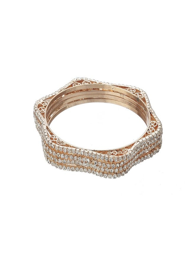 KENNICE Bangle Gold Plated CZ Studded Hexagonal Shape Designer Bangle Set Of 4 Jewellery For Girl and Women - Image 3