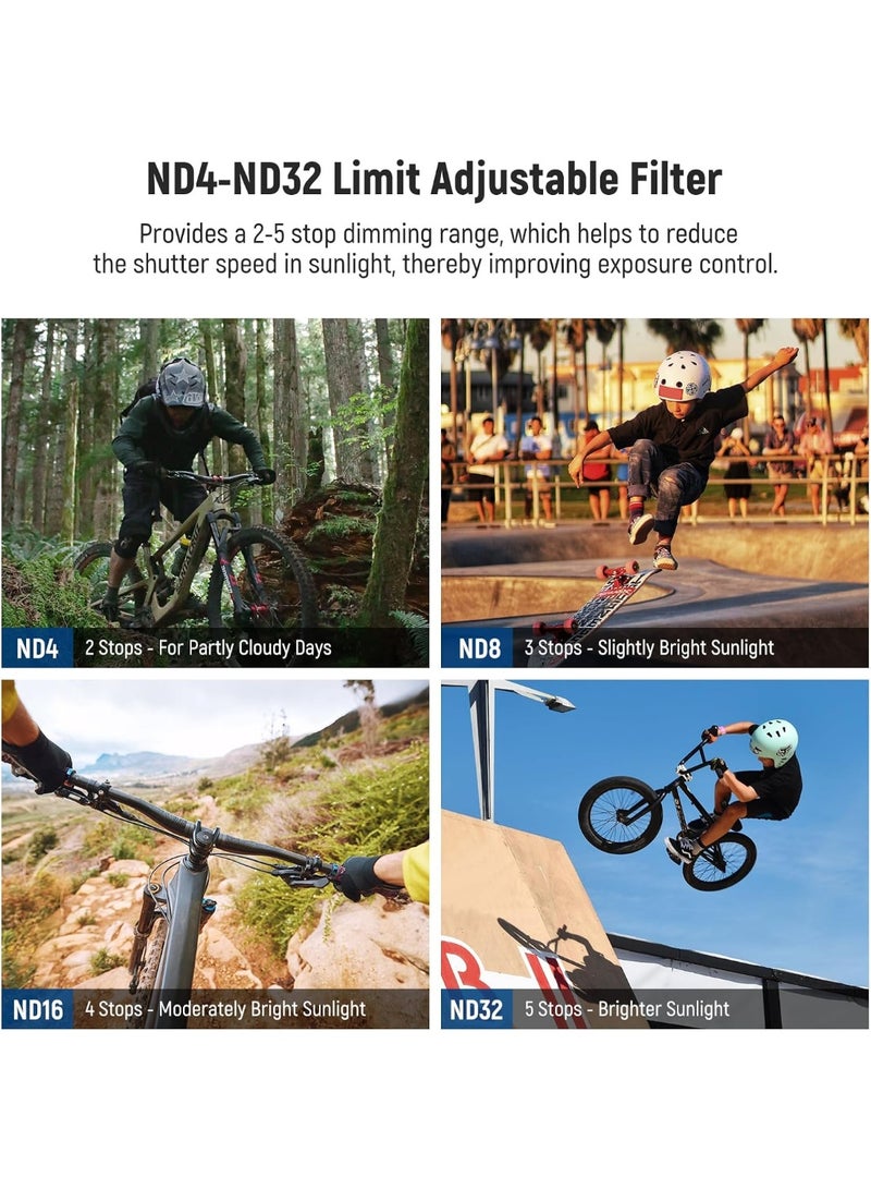 نيوير فلتر ND4-ND32 متغير متوافق مع جوبرو 9 10 11 12، فلتر ان دي متغير 2-5 توقفات مع زجاج بصري عالي الدقة HD متعدد الطبقات وإطار رفيع، بدون نمط X - Image 4
