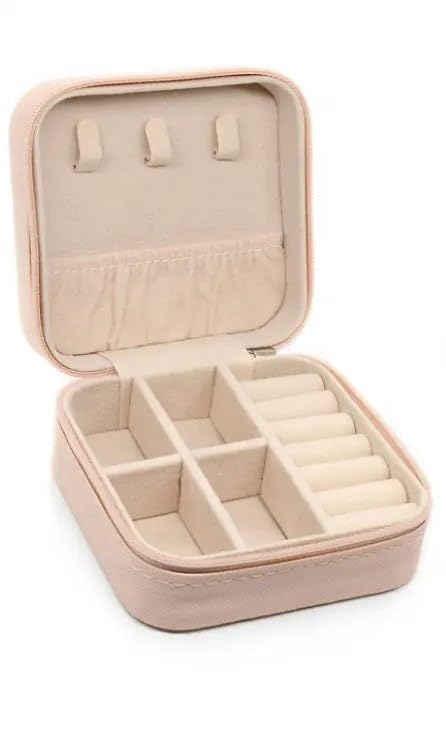 MEENAZ jewellery organisers box small PU Leather Zipper Portable Storage Box Case Dividers Container for Rings, Earrings, Necklace Home Organizer, Pink Locker Box For Jewellery Gift For Girls & Women - Image 5