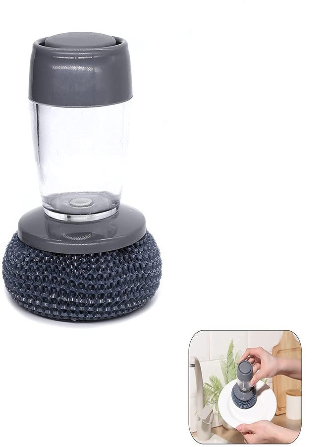 Zorzel Cleaning Brush,Steel Dish Scrubber Soap Dispensing Steel Brush Storage Set Scouring Pad Pot Scrubber Metal Sponge Household Kitchen Cleaning Brush