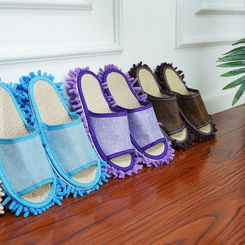 Factory wholesale floor-wiping slippers removable and washable lazy slippers men's and women's linen wooden floor home cleaning mop slippers(Sky Blue small size, Free size) - Image 4