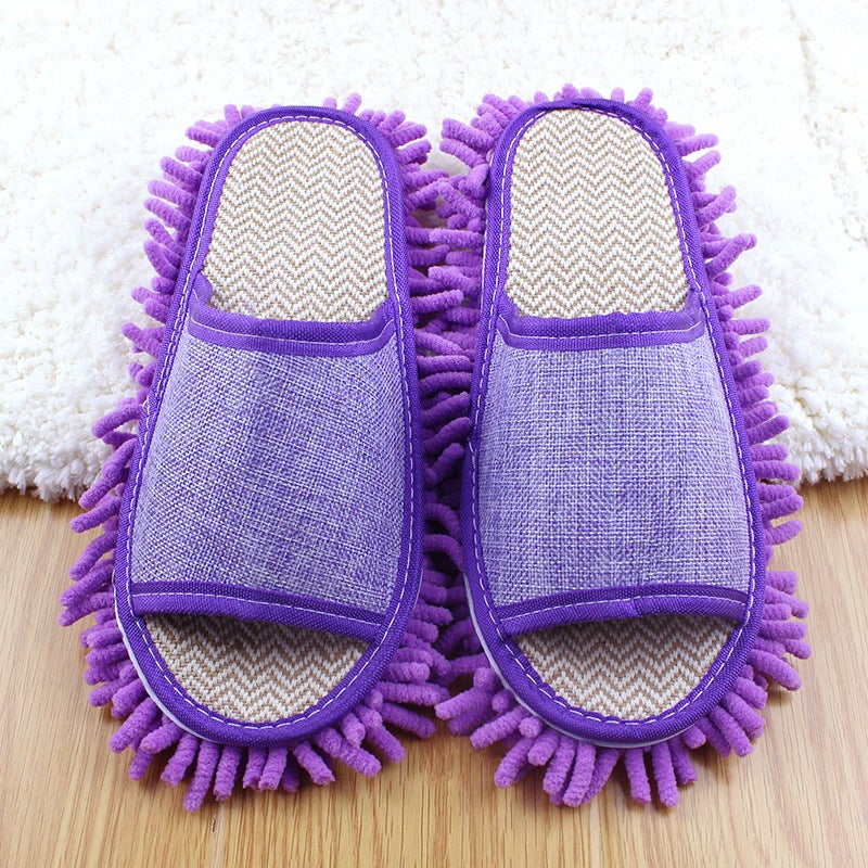 Factory wholesale floor-wiping slippers removable and washable lazy slippers men's and women's linen wooden floor home cleaning mop slippers(Sky Blue small size, Free size) - Image 3