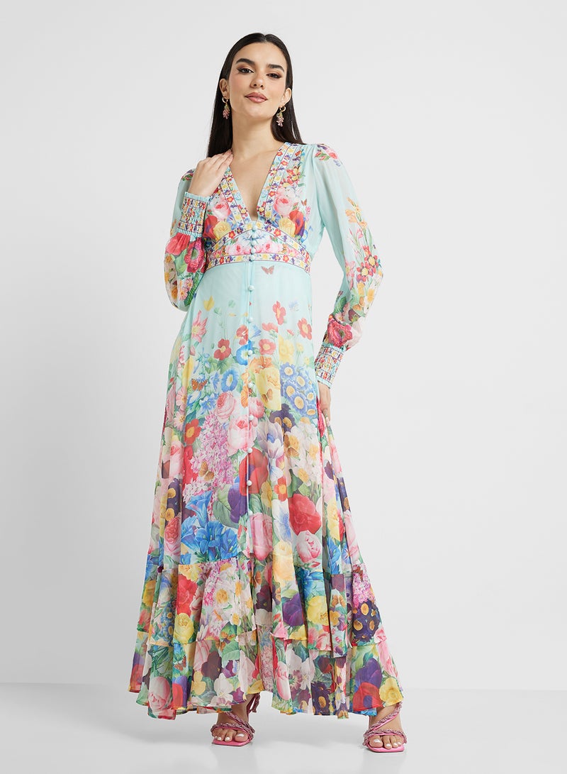 خزانة فستان ماكسي شيفون بنقشة الزهور - Image 4