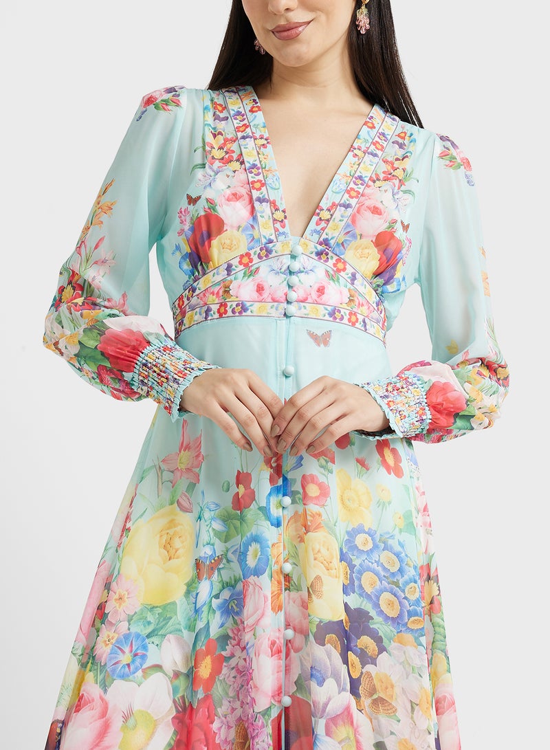 خزانة فستان ماكسي شيفون بنقشة الزهور - Image 3