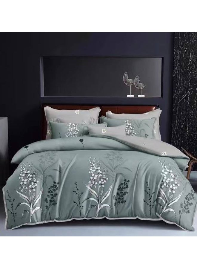 طقم مفروشات فاخر بحجم كينج مكون من 6 قطع - تصميم بسيط، غطاء لحاف 220×240 سم مع شرشف مطاطي و4 أغطية وسائد