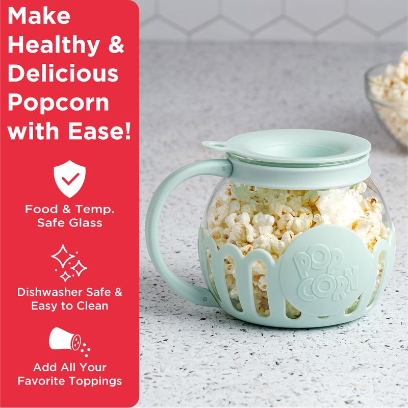 Ecolution Patented Micro-Pop Microwave Popcorn Popper with Temperature Safe Glass, 3-in-1 Lid Measures Kernels and Melts Butter, Made Without BPA, Dishwasher Safe, 1.5-Quart, Aqua - Image 2