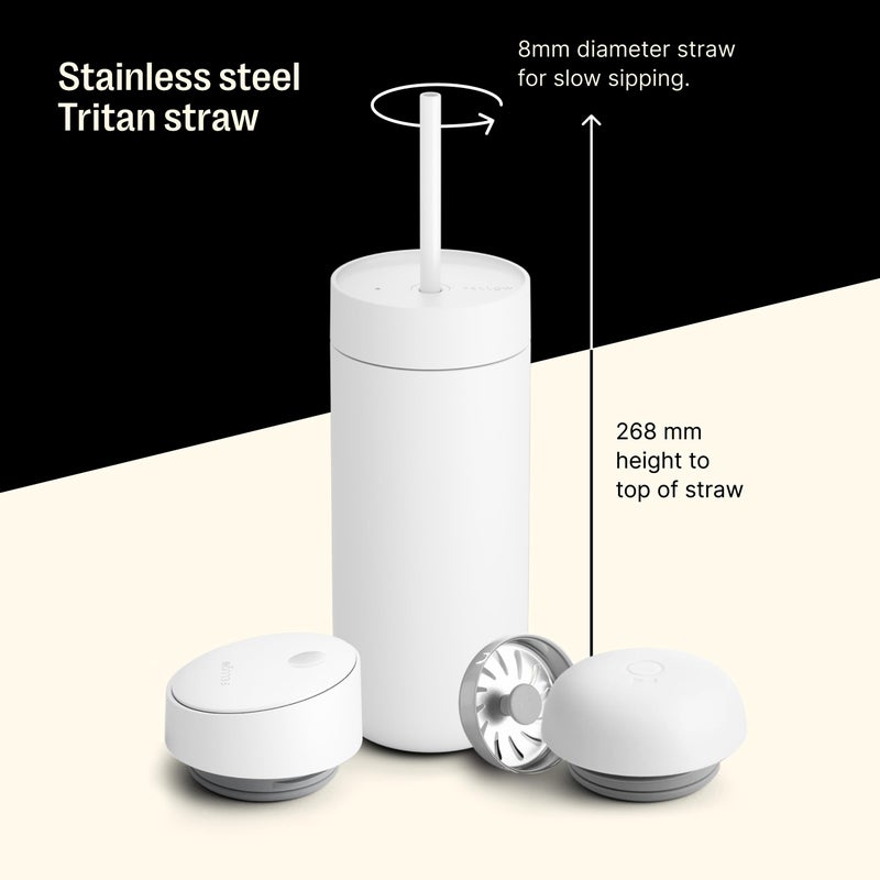 Fellow 16 oz Carter Bundle (3 in 1) Travel Mug with Slide-Lock, Move & Cold Lids with Straw - To-Go Coffee Tumbler, Ceramic Interior & Vacuum-Insulated Stainless Steel - Coffee Cups-Matte White - Image 4