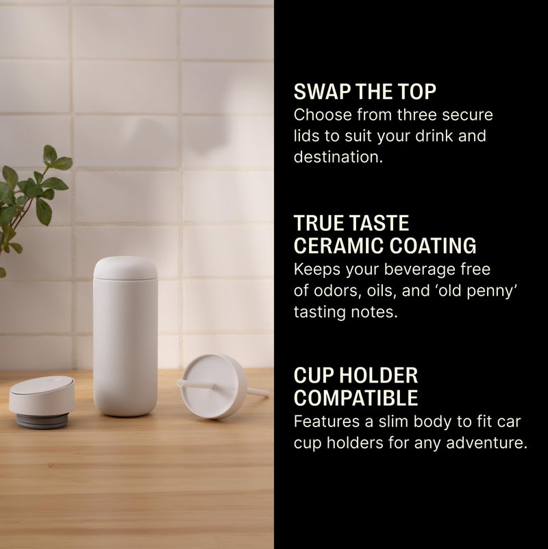 Fellow 16 oz Carter Bundle (3 in 1) Travel Mug with Slide-Lock, Move & Cold Lids with Straw - To-Go Coffee Tumbler, Ceramic Interior & Vacuum-Insulated Stainless Steel - Coffee Cups-Matte White - Image 2