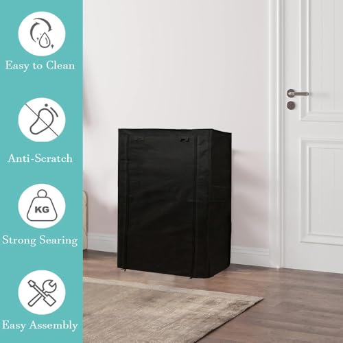 PHILOSHOP 4 Layer Shoe Rack Cover Portable Foldable Shoe Stand Non-Woven Zipper Fabric Cover (Black) - Image 2