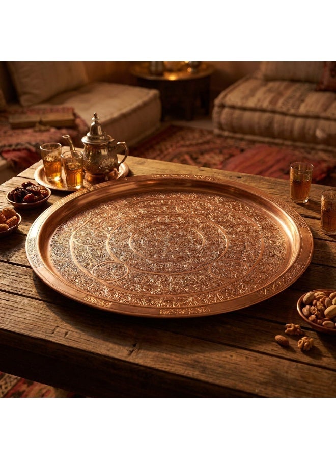 صينية تقديم تركية مصنوعة يدوياً من النحاس، مزينة بنقوش عثمانية - 38 سم - Image 5