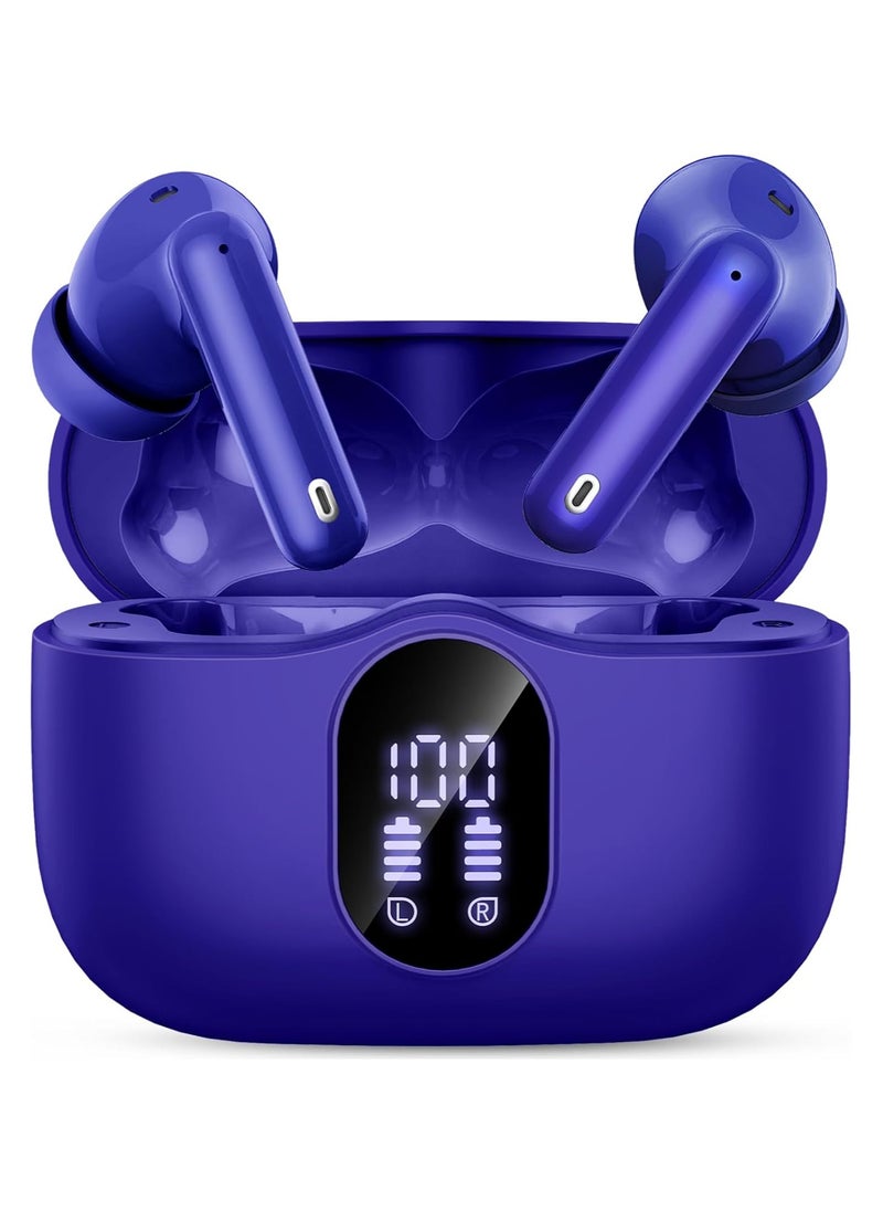 lekikpo Wireless Earbuds, Bluetooth 5.3 Headphones Bass Stereo, Ear Buds with Noise Cancelling Mic LED Display, IP7 Waterproof in Ear Earphones, 36H Playtime for Laptop Pad Phones Sports Workout, Dark Blue  - Image 1