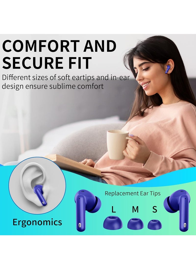 lekikpo Wireless Earbuds, Bluetooth 5.3 Headphones Bass Stereo, Ear Buds with Noise Cancelling Mic LED Display, IP7 Waterproof in Ear Earphones, 36H Playtime for Laptop Pad Phones Sports Workout, Dark Blue  - Image 2