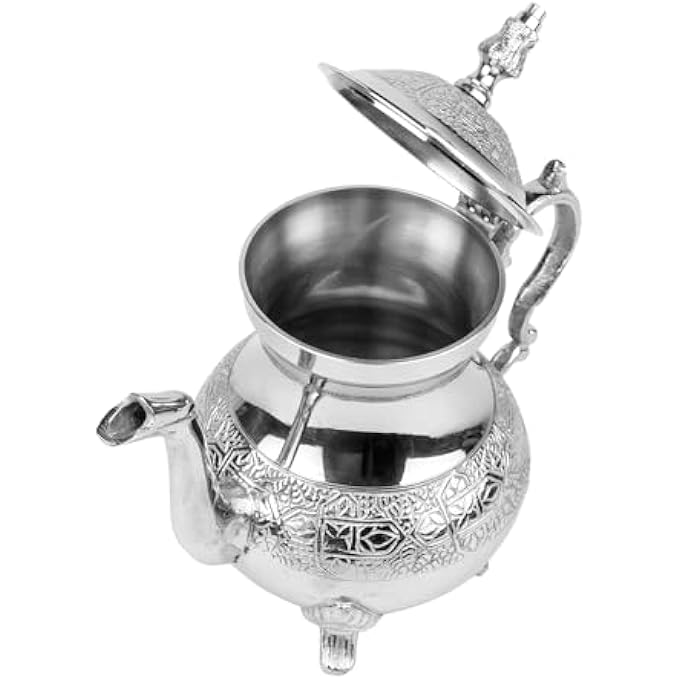 rayihni Moroccan Brass Teapot  Khayb 350Ml Silver Handcrafted Traditional Tea Pot For Authentic Moroccan Tea Ceremony - Image 3