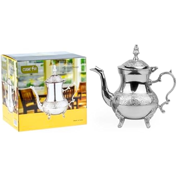 rayihni Moroccan Brass Teapot  Khayb 350Ml Silver Handcrafted Traditional Tea Pot For Authentic Moroccan Tea Ceremony - Image 4