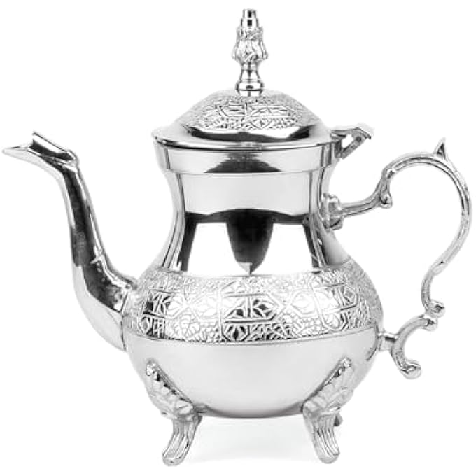 rayihni Moroccan Brass Teapot  Khayb 350Ml Silver Handcrafted Traditional Tea Pot For Authentic Moroccan Tea Ceremony - Image 1