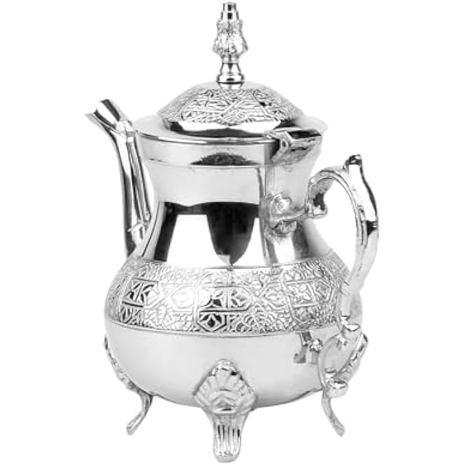 rayihni Moroccan Brass Teapot  Khayb 350Ml Silver Handcrafted Traditional Tea Pot For Authentic Moroccan Tea Ceremony - Image 2