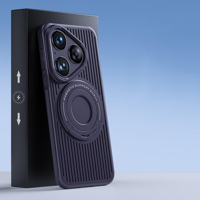 erorex For Huawei Pura 80 5G Cooling MagSafe Magnetic Phone Case with Trolley Bracket(Night Purple) - Image 1