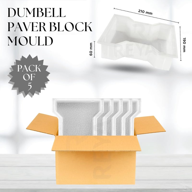 Reyal DUMBELL Paver Block Mould Pack of 5 PLASTIC Make in India PP Mould Outdoor Paving Stone Maker - Image 2