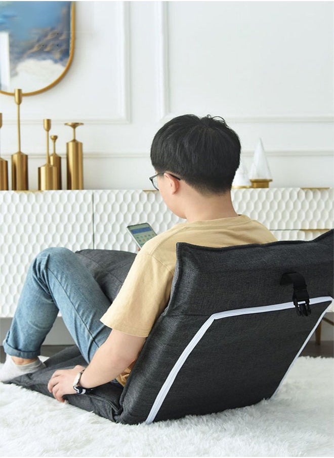 أيكين - أريكة أيكين كسول، أريكة أرضية قابلة للطي مع دعم للظهر، حقيبة تخزين مجانية، وسادة أريكة كسول، أريكة تاتامي للاسترخاء، مقعد أرضي، أريكة متكئة، مكتب منزلي، كرسي أرضي للقراءة مع مسند ظهر قابل للتعديل في 6 أوضاع، سرير أريكة شرفة، نافذة خليجية، سرير أريكة بدون أرجل، رمادي - Image 1